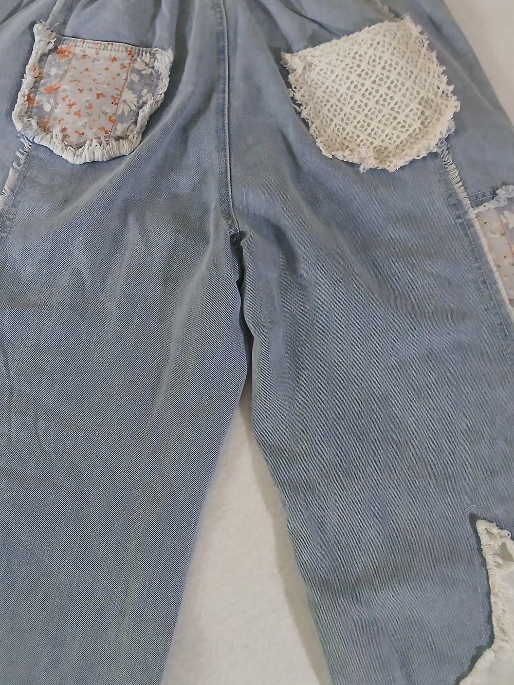 POL Light Wash Patchwork Flare Jeans with Orange Floral & Cream Crochet - Picture 5 of 8